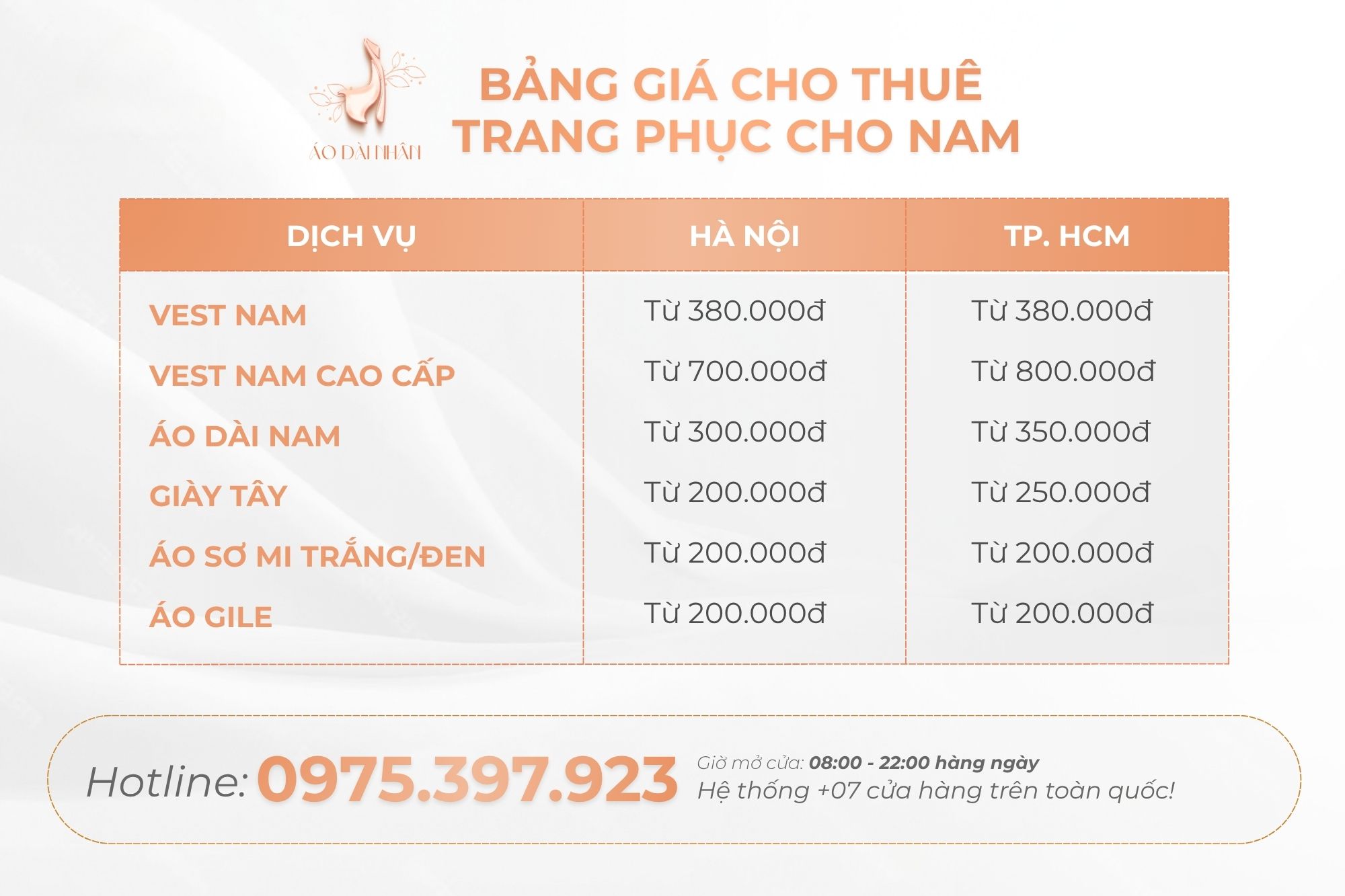 Bảng giá cho thuê vest nam giá rẻ, chất lượng, trọn gói 2026