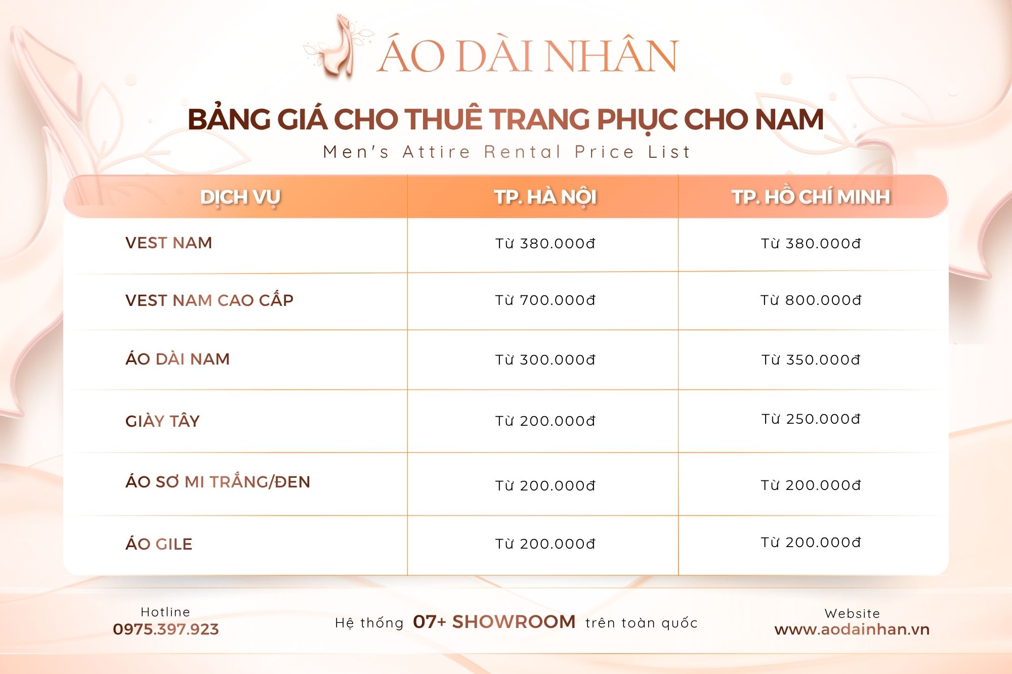 bảng giá cho thuê vest nam giá rẻ, uy tín, chất lượng