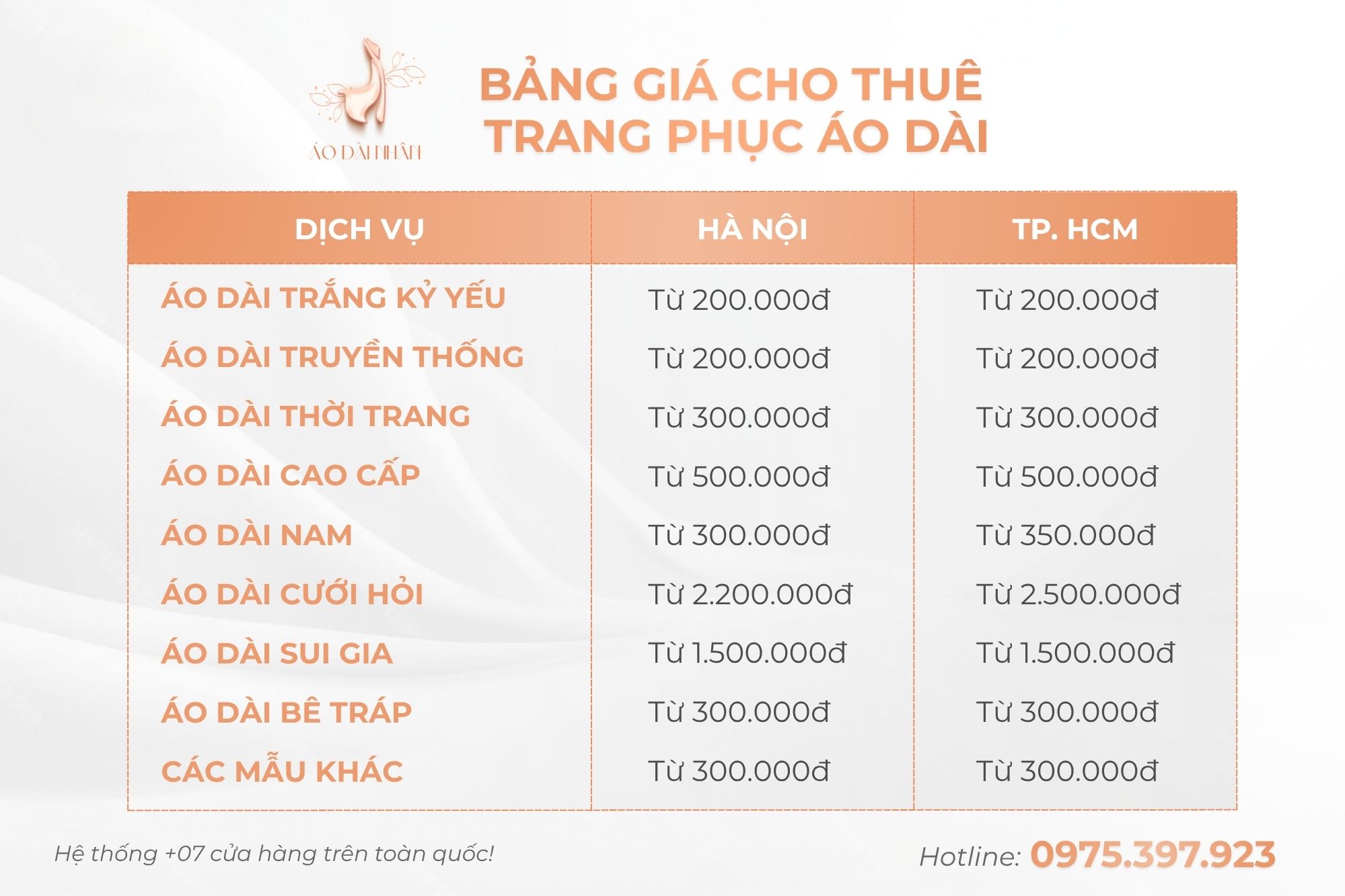 Bảng giá cho thuê áo dài giá rẻ, đẹp, uy tín, chuyên nghiệp tại Áo Dài Nhân