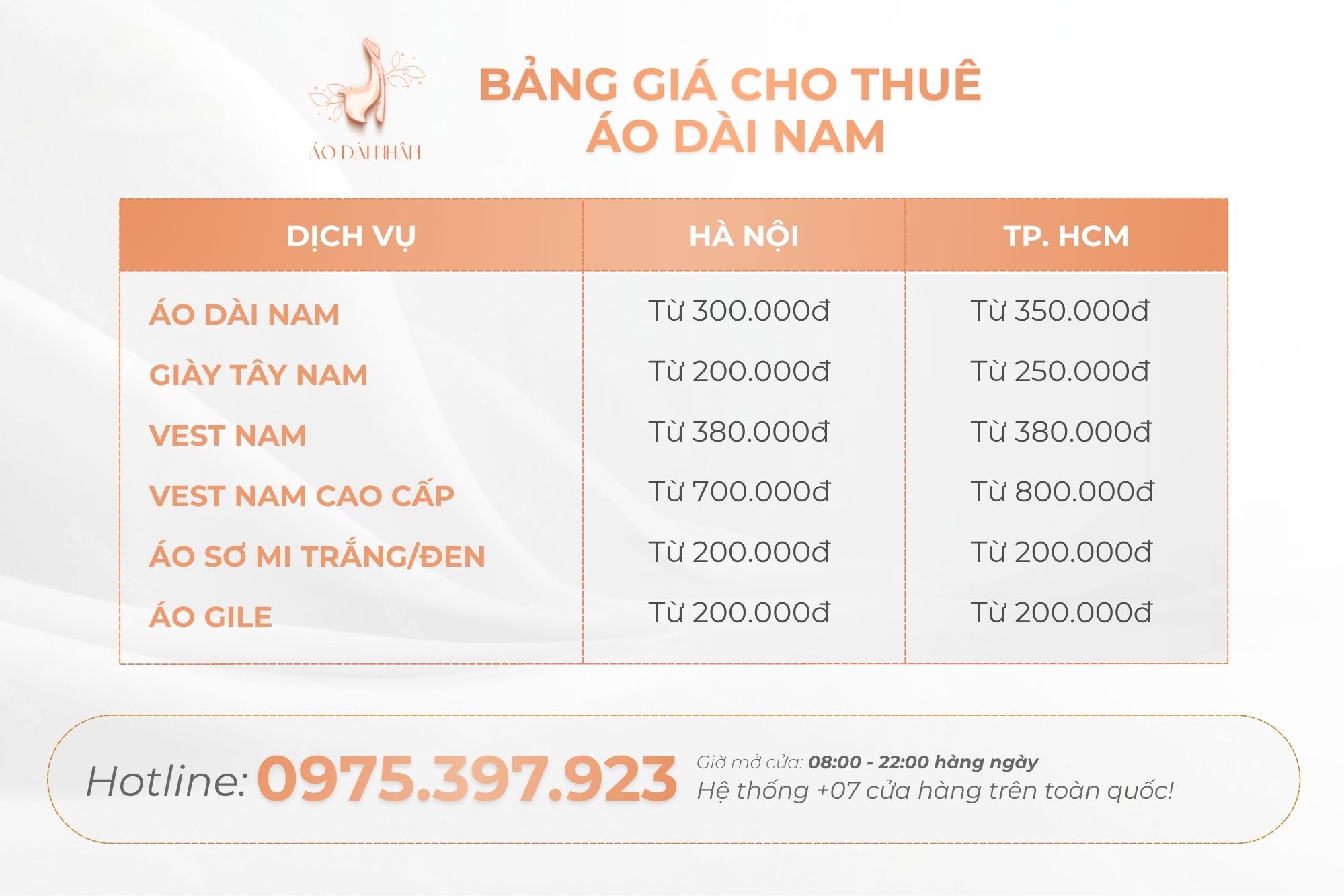 Bảng giá cho thuê áo dài nam mới nhất 2026