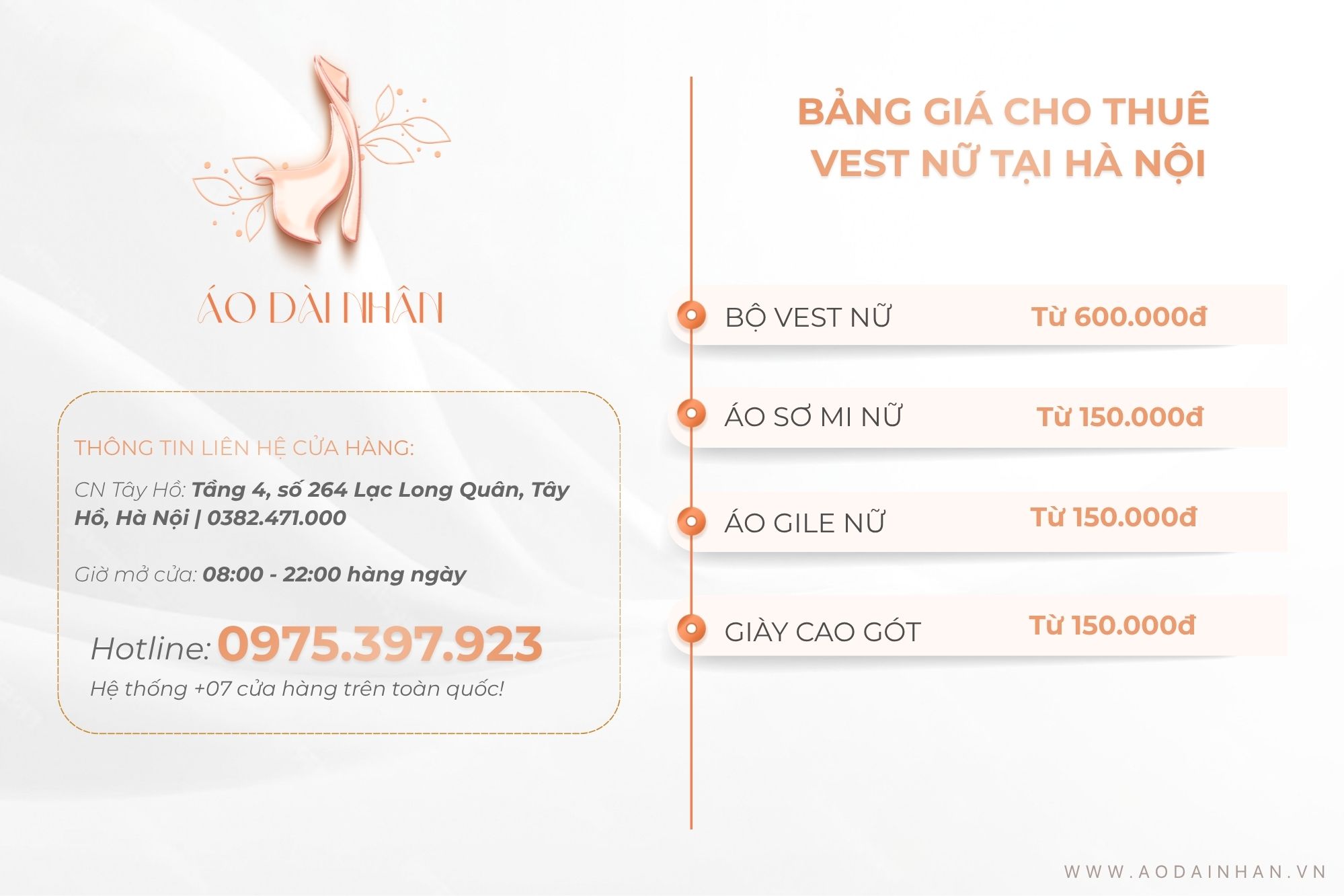 Bảng giá cho thuê áo vest nữ