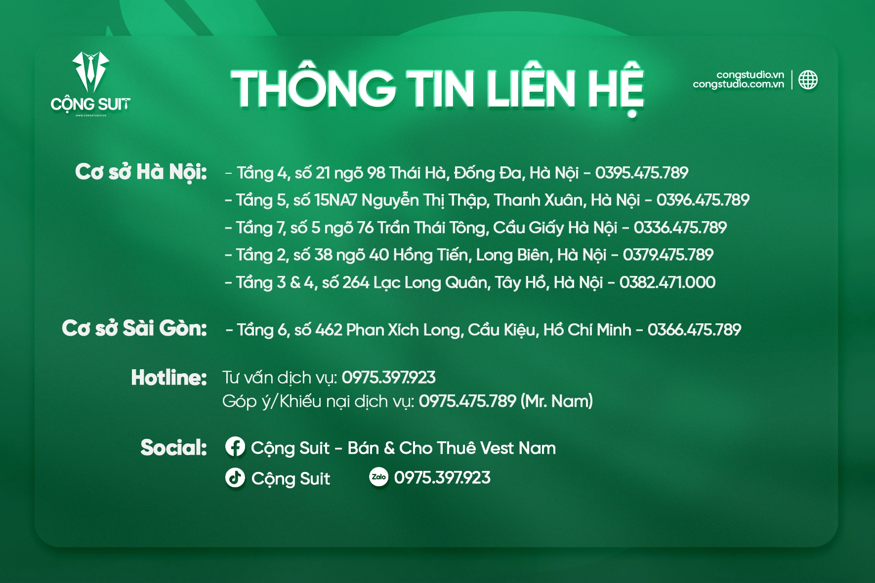Thông tin liên hệ Cộng Suit cho thuê vest nam
