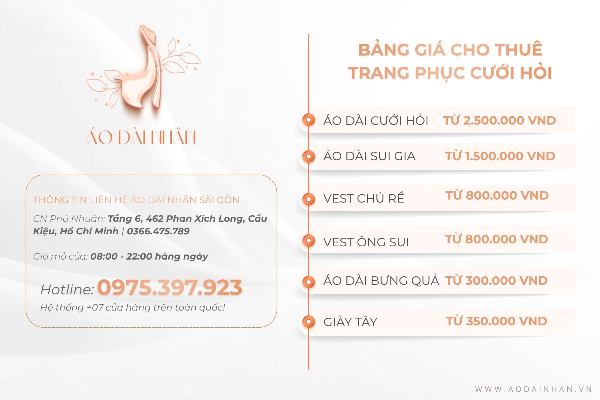 Bảng giá cho thuê áo dài cưới hỏi đẹp, giá rẻ, uy tín, chất lượng tại Sài Gòn