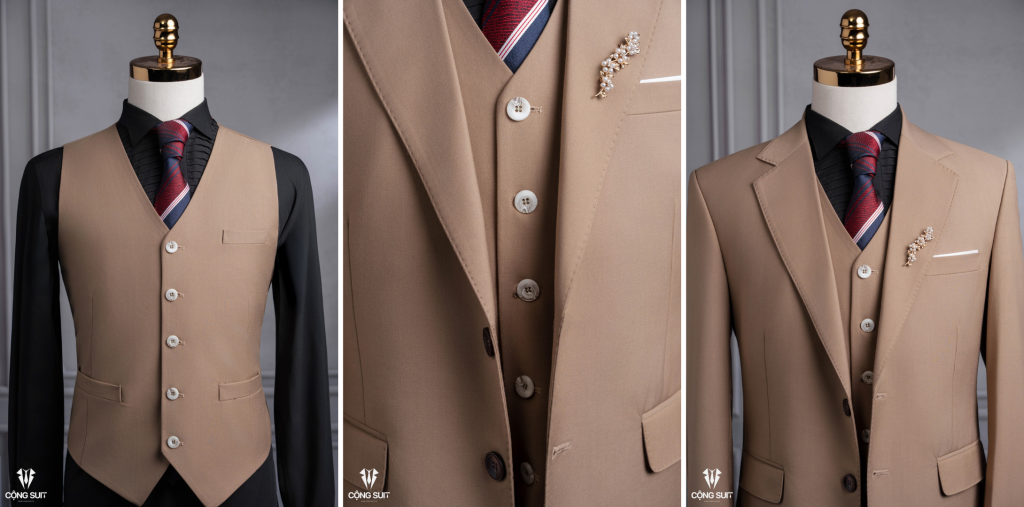 Thuê Vest Nam Màu Be 3 Mảnh Sang Trọng Và Lịch Lãm Tại Cộng Suit