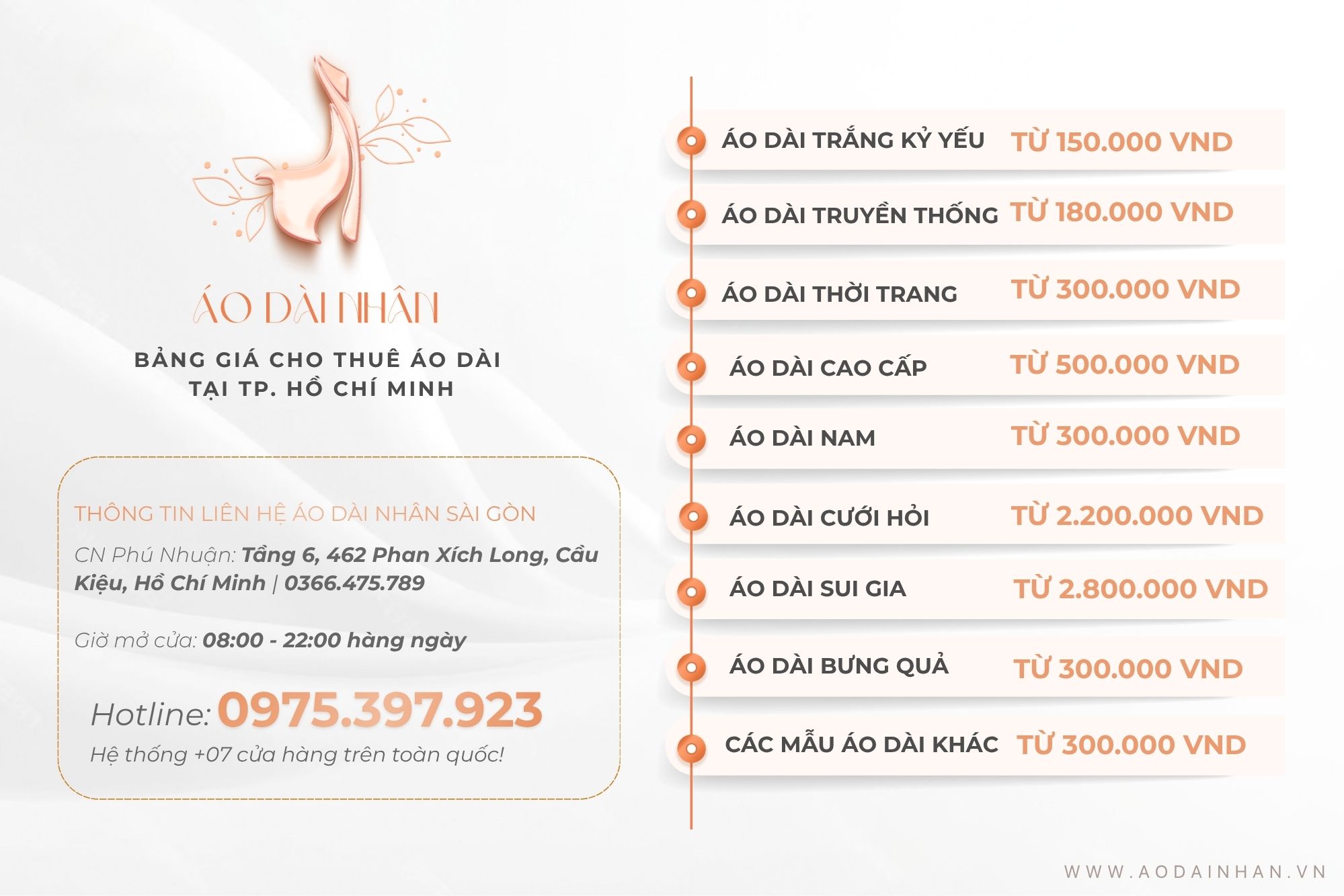bảng giá cho thuê áo dài bigsize giá rẻ tại Sài Gòn