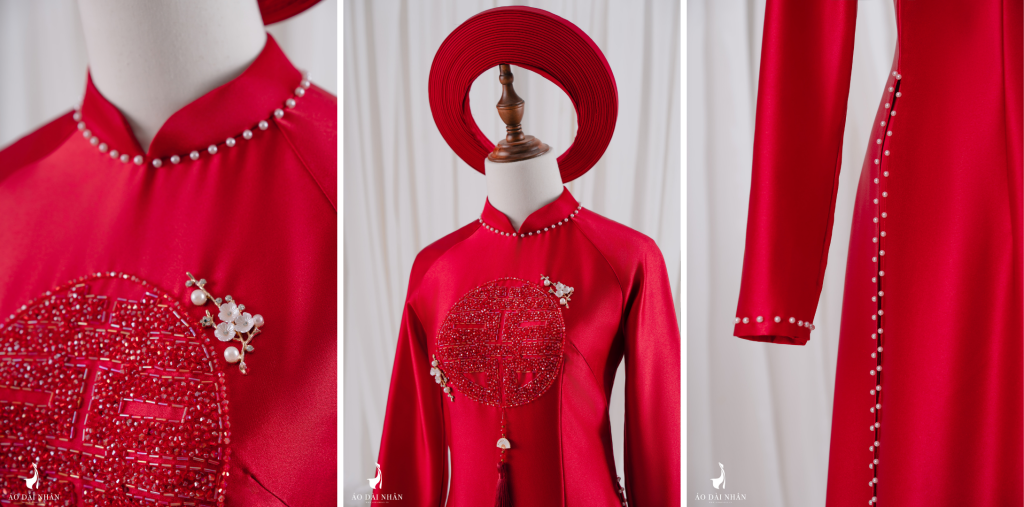 Vẻ Đẹp Sang Trọng Từ Thiết Kế Áo Dài Cưới Lụa Trơn Bóng & Ngọc Trai Tinh Tế