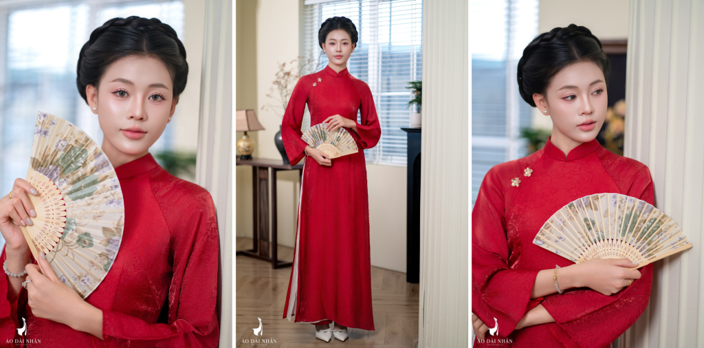 Thuê Áo Dài Gấm Đỏ Đô Chụp Ảnh Nghệ Thuật Mang Vẻ Đẹp Sang Trọng