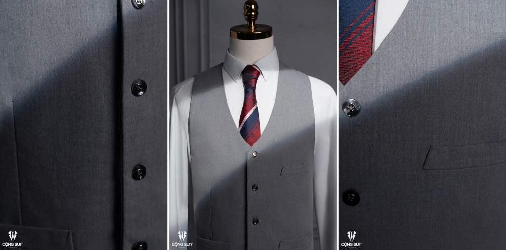 Thuê Áo Gile Xám Trung Tính Phối Cà Vạt Kẻ Sọc Đi Tiệc Lịch Lãm