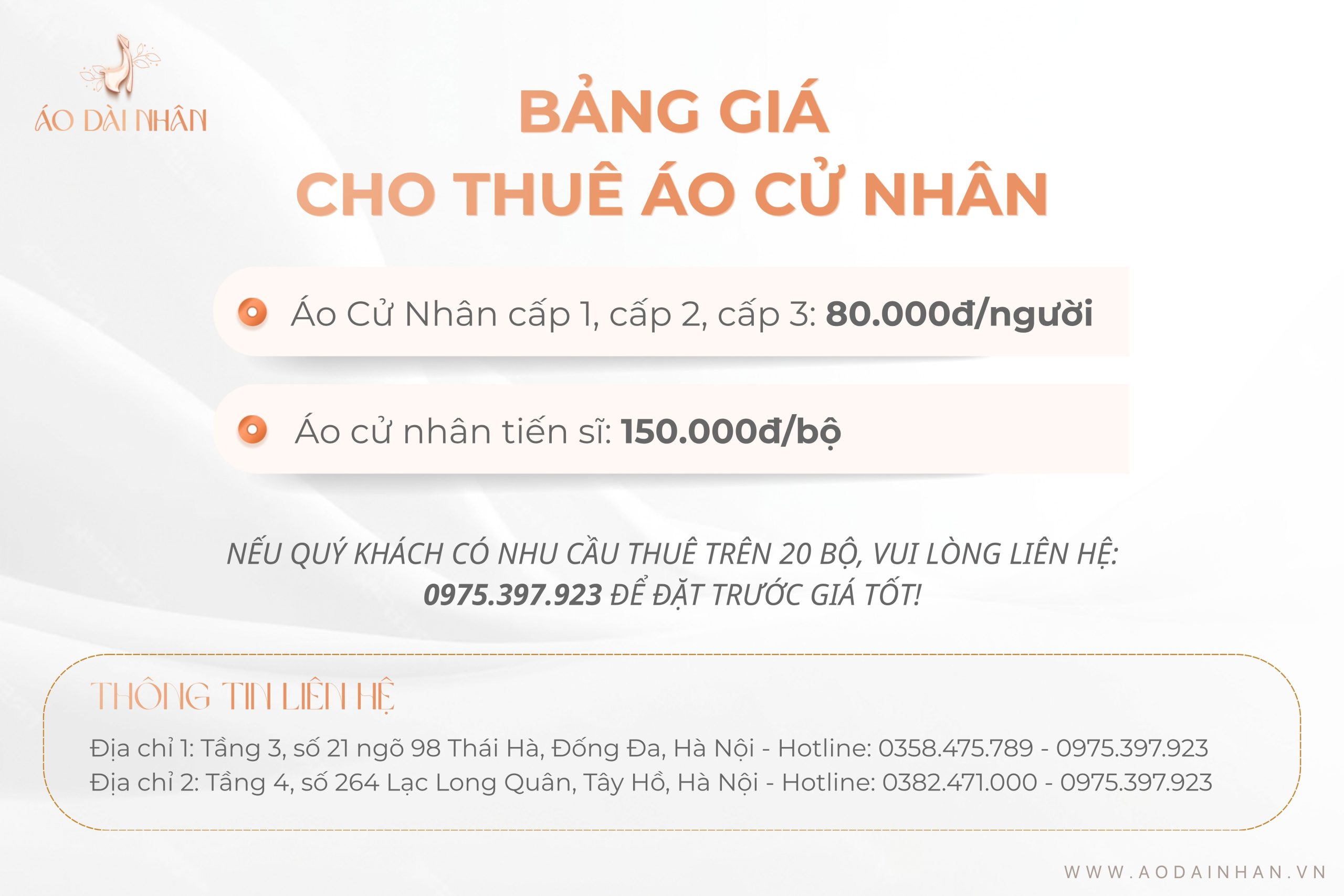bảng giá cho thuê áo cử nhân quốc tế