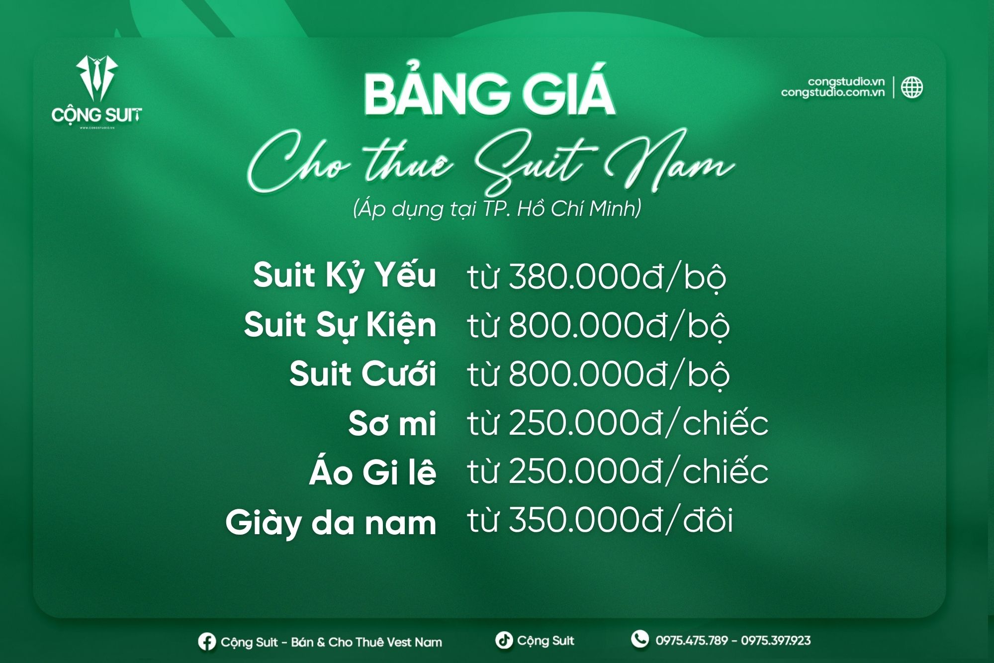Bảng giá cho thuê suit nam tại Sài Gòn - Cộng Suit