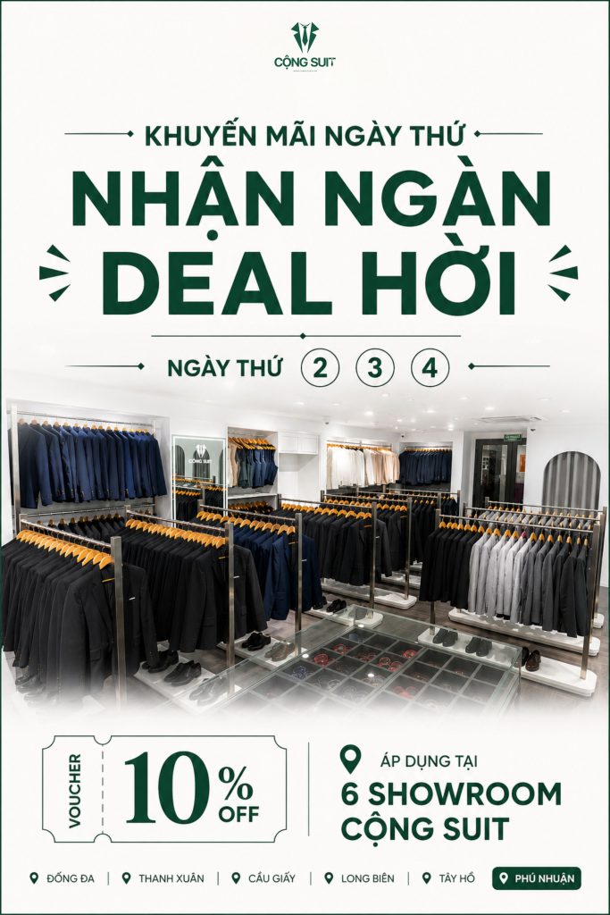 Cộng Suit Tung Voucher Giảm 10% Áp Dụng Tại 6 Showroom